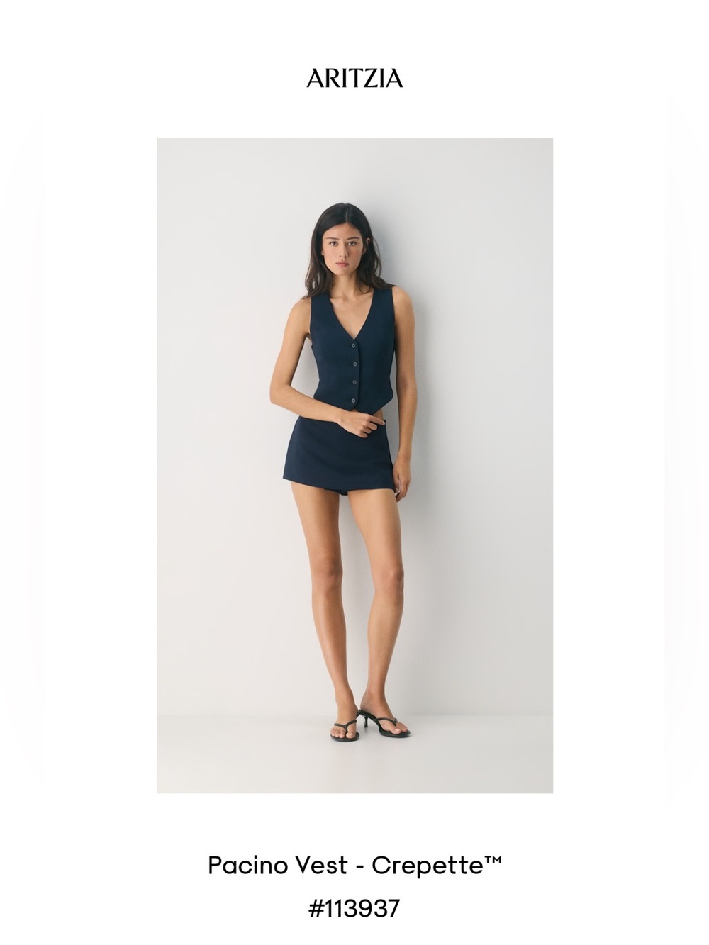 Aritzia Pacino Crepette Vest Admiral Blue Sleeveless Button Vest.